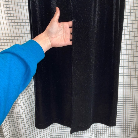 Vintage All That Jazz SML 90s Black Velour Blue Strapless Dress w High Slit💦🔥 - Picture 8 of 13